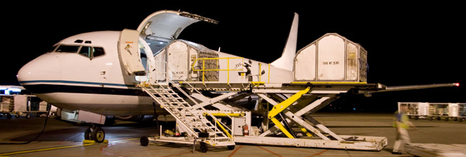 Cargo aircraft being loaded for an air freight charter to or from Baltimore
